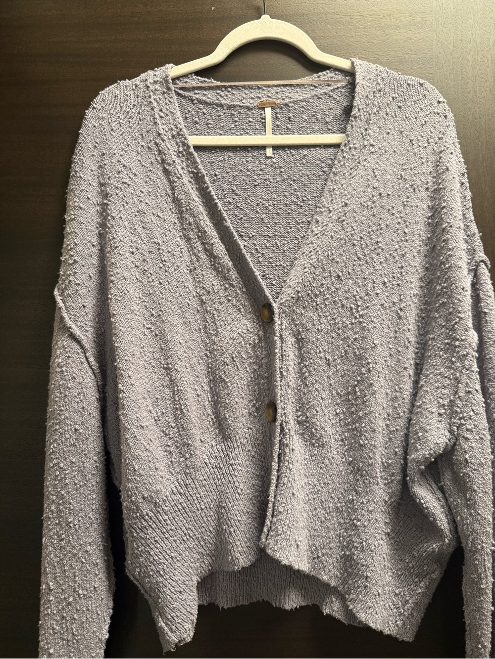 Free People Grey Bouclé V-Neck Button Cardigan